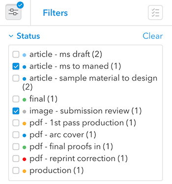 The Status colors in the Filter panel