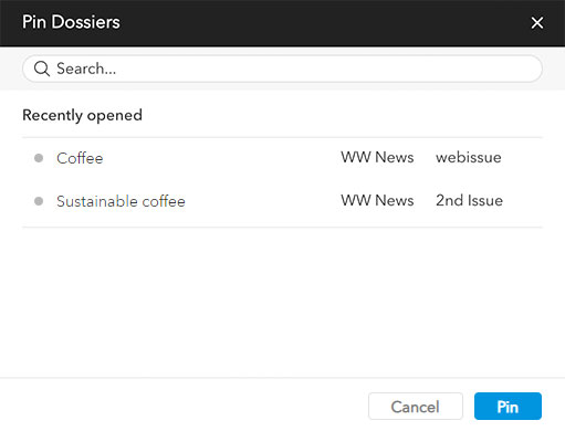 The Pin Dossiers panel now also shows the Brand and Issue name