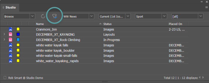 The Filter icon in the Studio panel