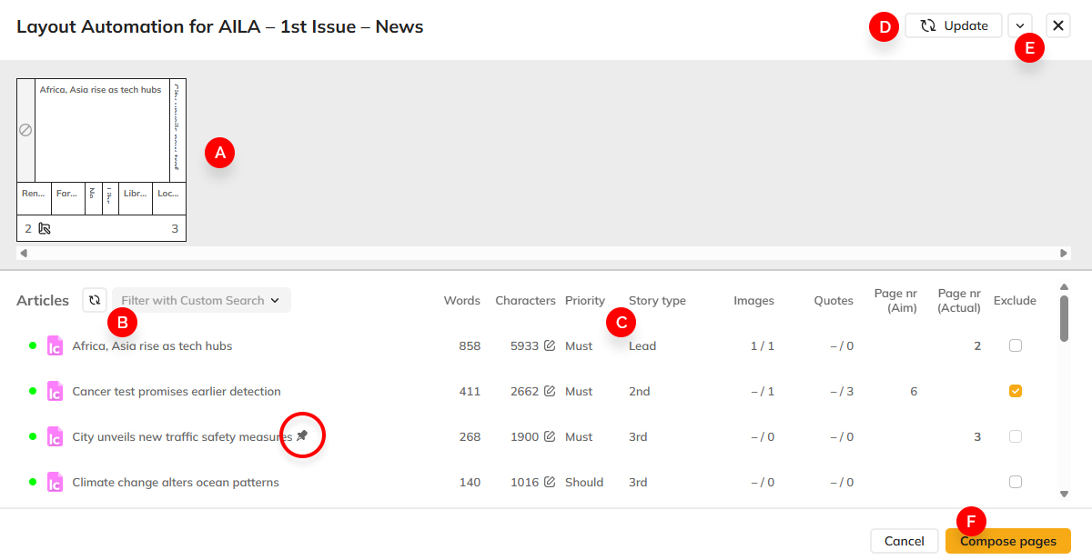 The components of the Create Pages dialog
