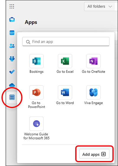 The options for adding an app in a web browser