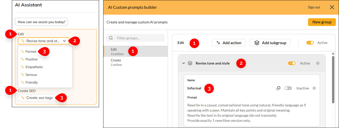 Prompt components compared