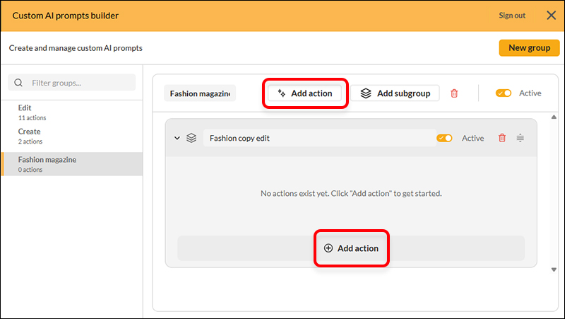 The Add action buttons