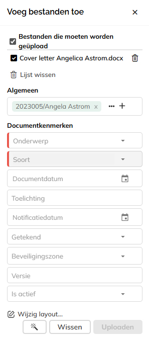 Het paneel Voeg bestanden toe in een dossier