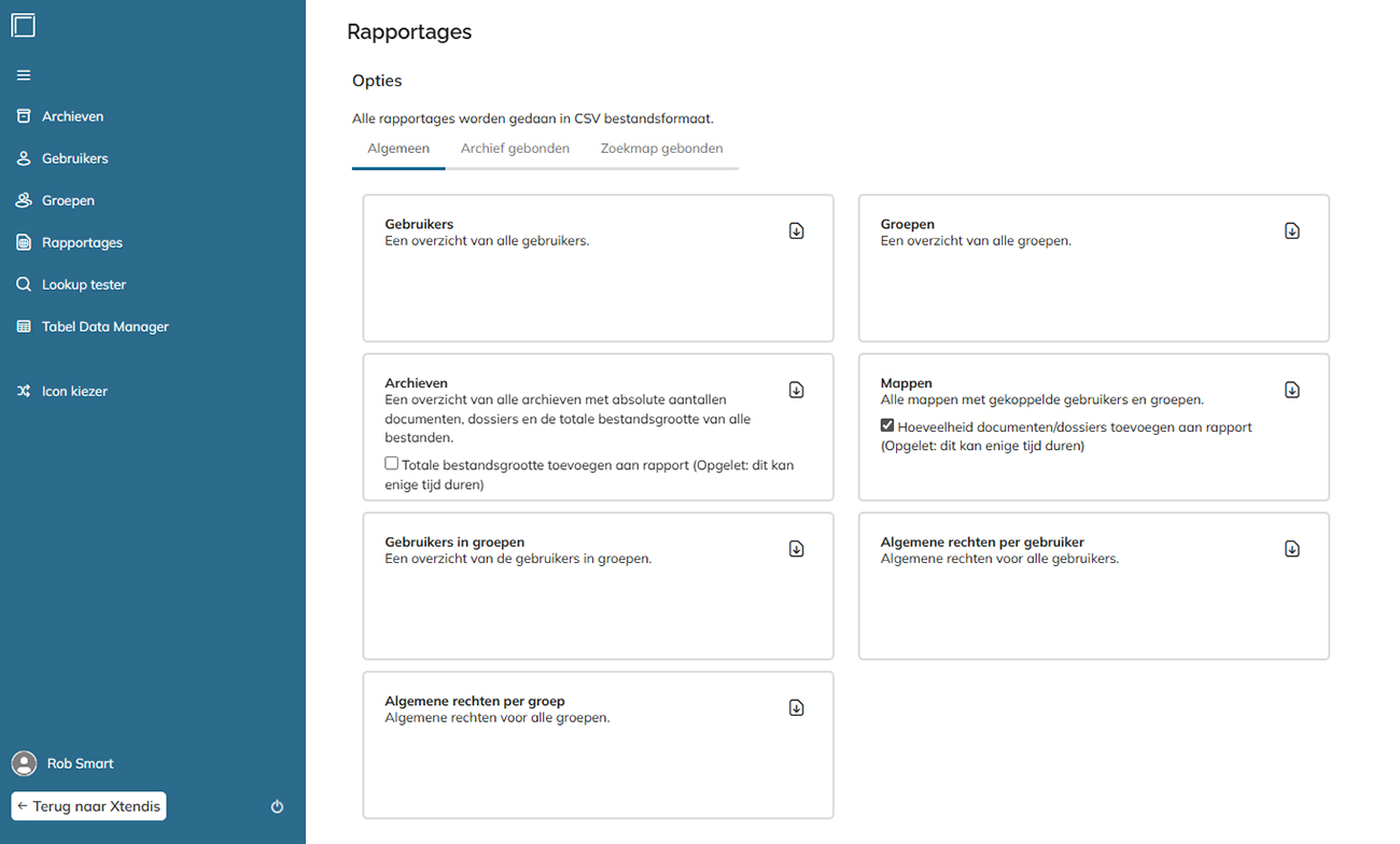 De pagina Rapportage