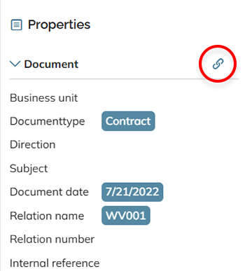 The Copy document link icon in the Properties panel