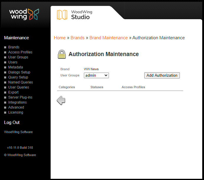 The user authorization maintenance page