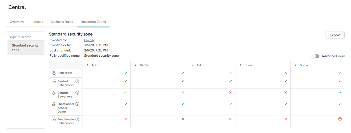 The Document zones tab of the Archive details page