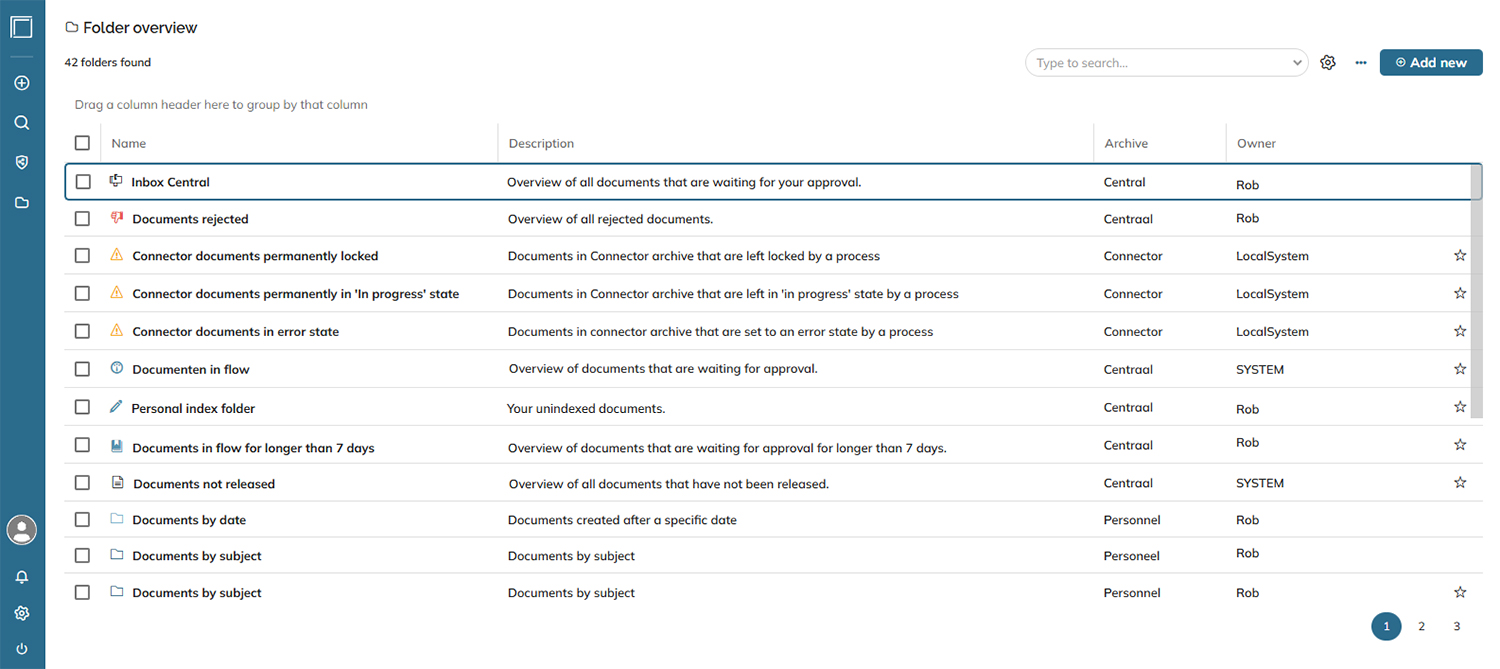The Folder overview page