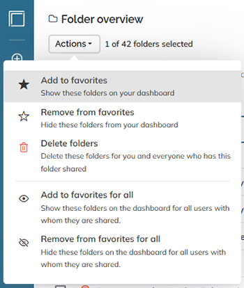 The Actions menu on the Folder overview page