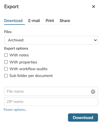 The Download tab in the Export panel showing all options