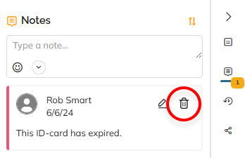 The trash can icon for deleting a note