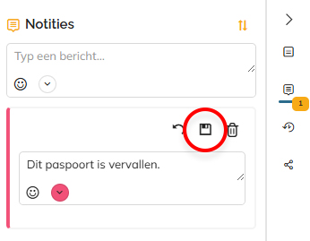 Het icoon Opslaan voor het opslaan van een notitie na bewerking