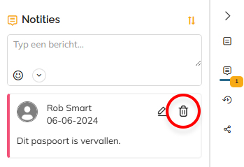 Het prullenbak icoon voor het verwijderen van een notitie