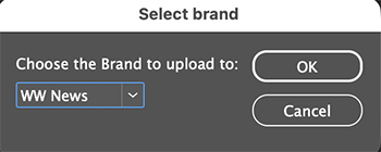 The dialog to choose a Brand to upload Article Shapes to