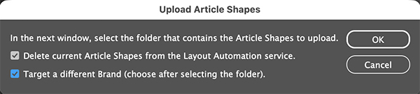 The Upload Article Shapes dialog