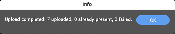 The dialog showing the results of the upload process