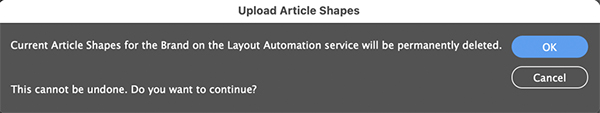 The dialog to confirm the deletion of Article Shapes