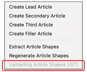 Following the upload process in the InDesign menu
