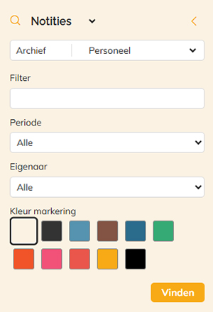 De opties voor het vinden van een notitie
