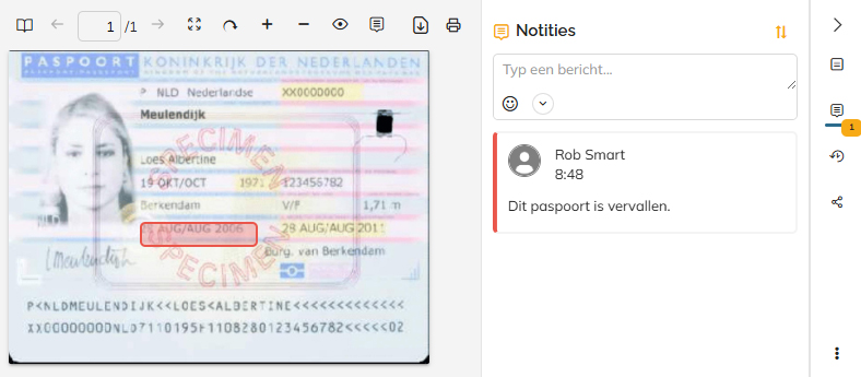 Een notitie in de voorvertoning van een document en in het paneel Notities