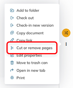 The Cut or remove pages option in the Document options menu