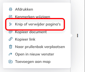De optie 'Knip of verwijder pagina's' in het menu Documentopties.