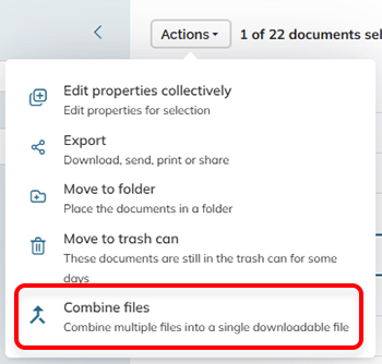 The Combine files option in the Action menu