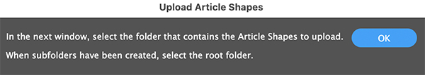 The Upload Article Shapes dialog