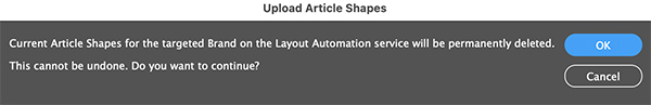 The dialog to confirm the deletion of Article Shapes