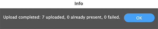 The dialog showing the results of the upload process