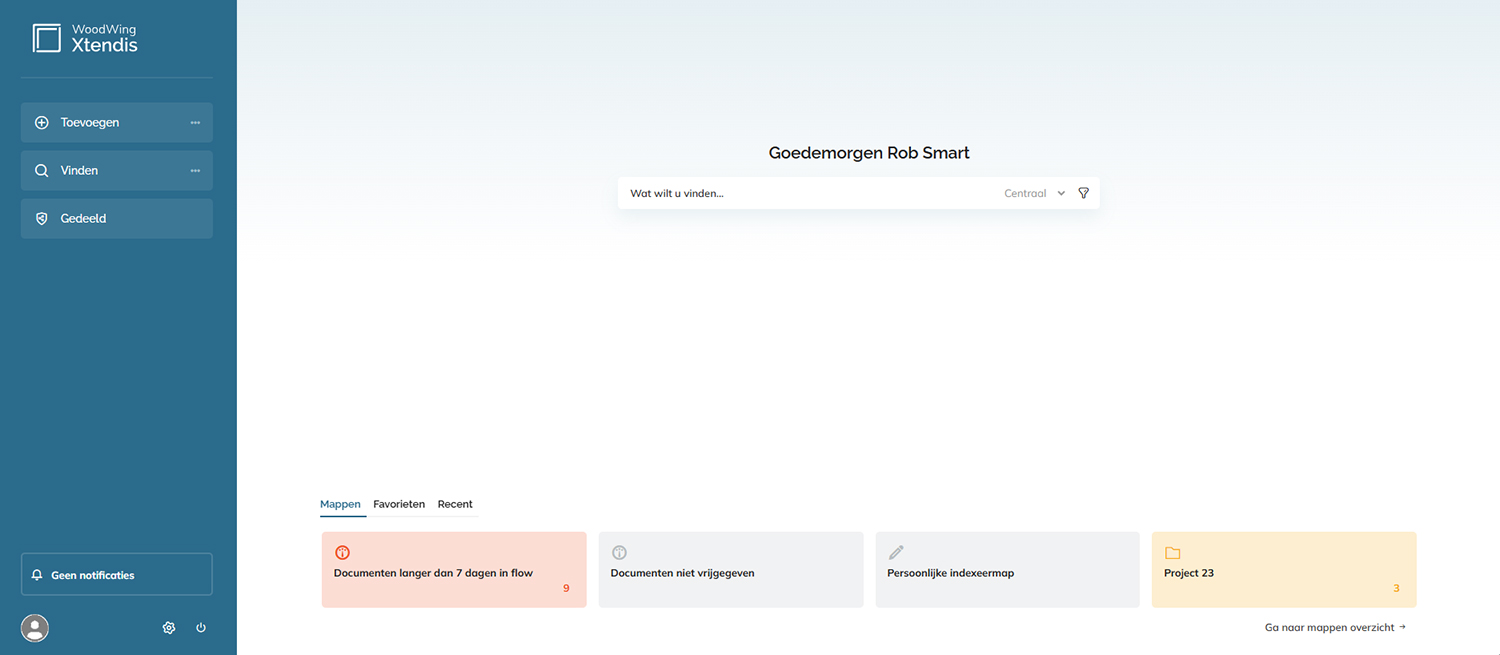 De Startpagina is uw startpunt om met Xtendis te werken.