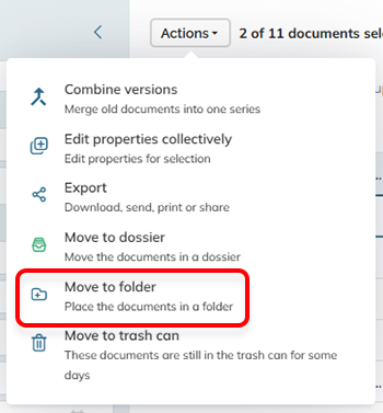 The Move to folder option in the action menu of the search results