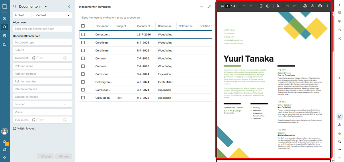 Previewing a document.