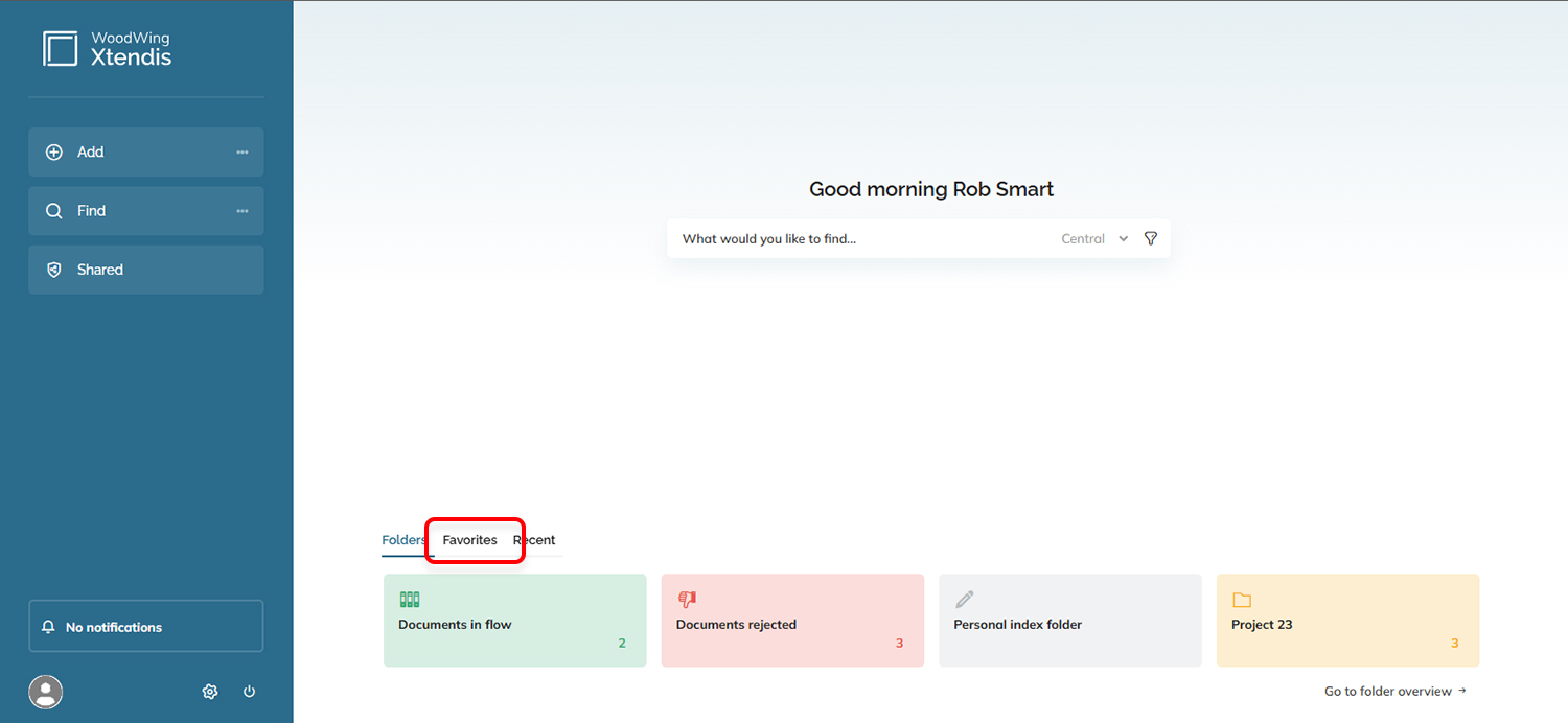 The overview of folders on the Dashboard