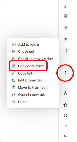 The Copy document option in the Action menu
