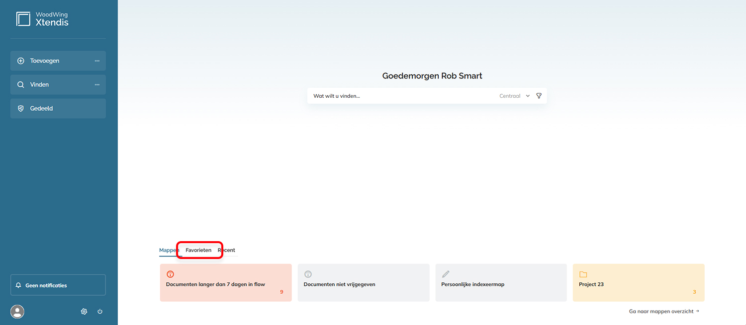 Het overzicht van mappen op de Startpagina