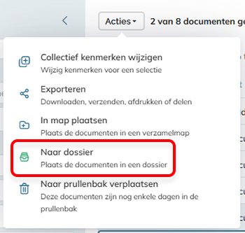 De optie Naar dossier verplaatsen in het Actiemenu van een document