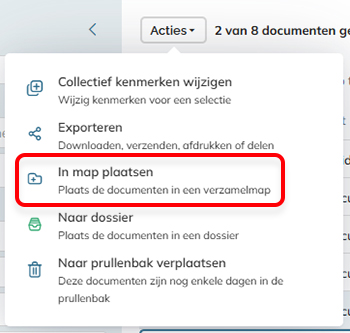 De optie Naar map verplaatsen in het Actiemenu van de zoekresultaten