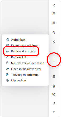De optie Document kopiëren in het Actie-menu