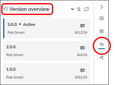 The Version overview option in the History panel menu