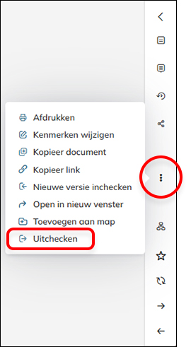 De optie Uitchecken in het menu Delen