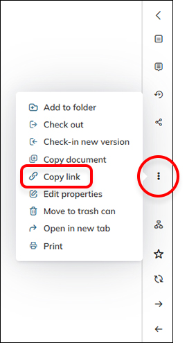 The Copy link option in the Action menu of a document