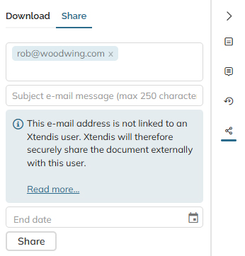 When sharing a document to an unknown e-mail address, a message appears