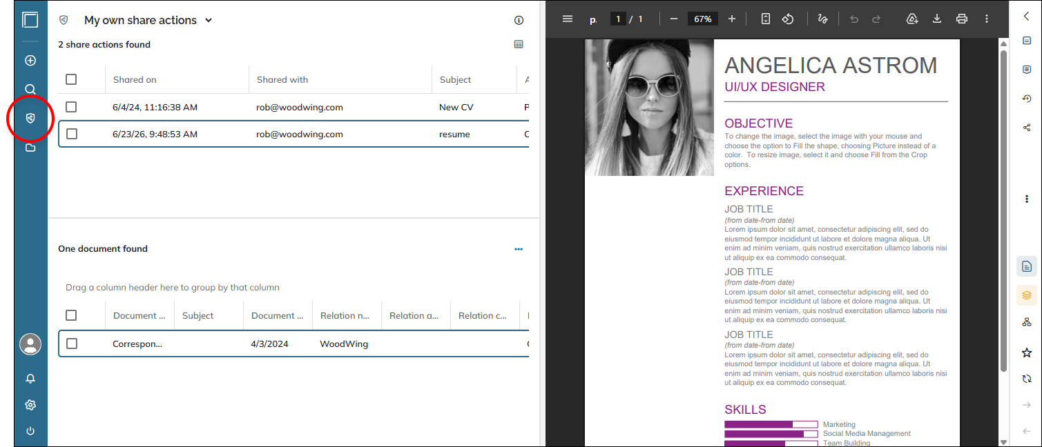 The Shared documents page