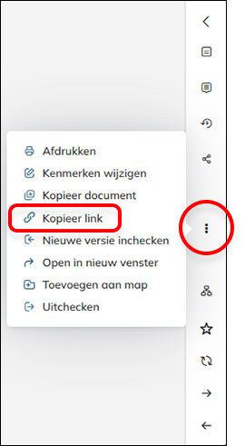 De optie Kopieer link in het Actie-menu van een document