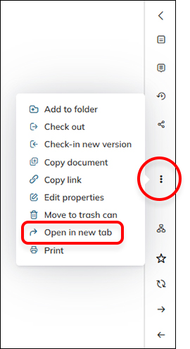 The option for opening a document in a new Web browser tab.