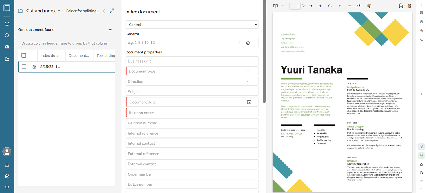A folder for splitting documents that have not yet been indexed