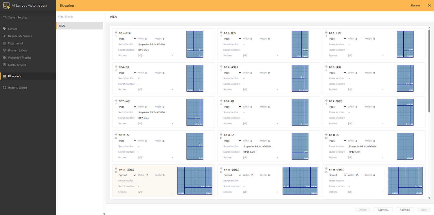 The Blueprints page in the Management Console of Studio Server