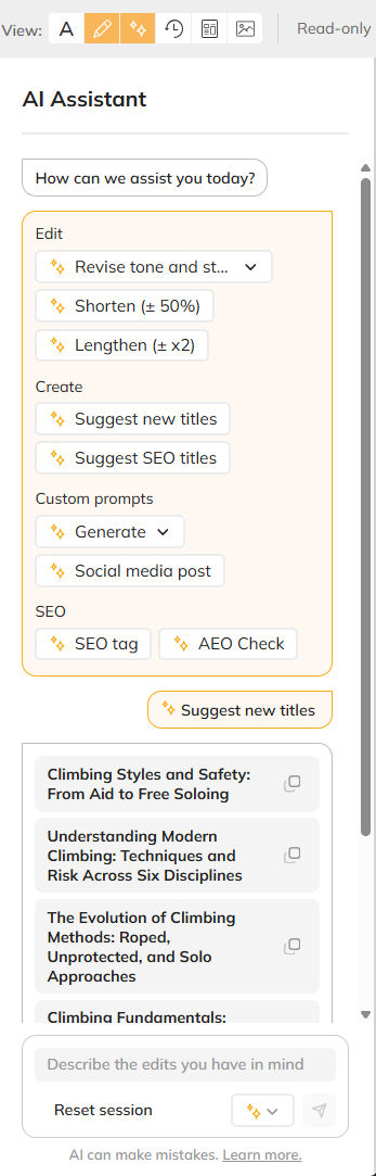 The results shown in the AI Assistant panel